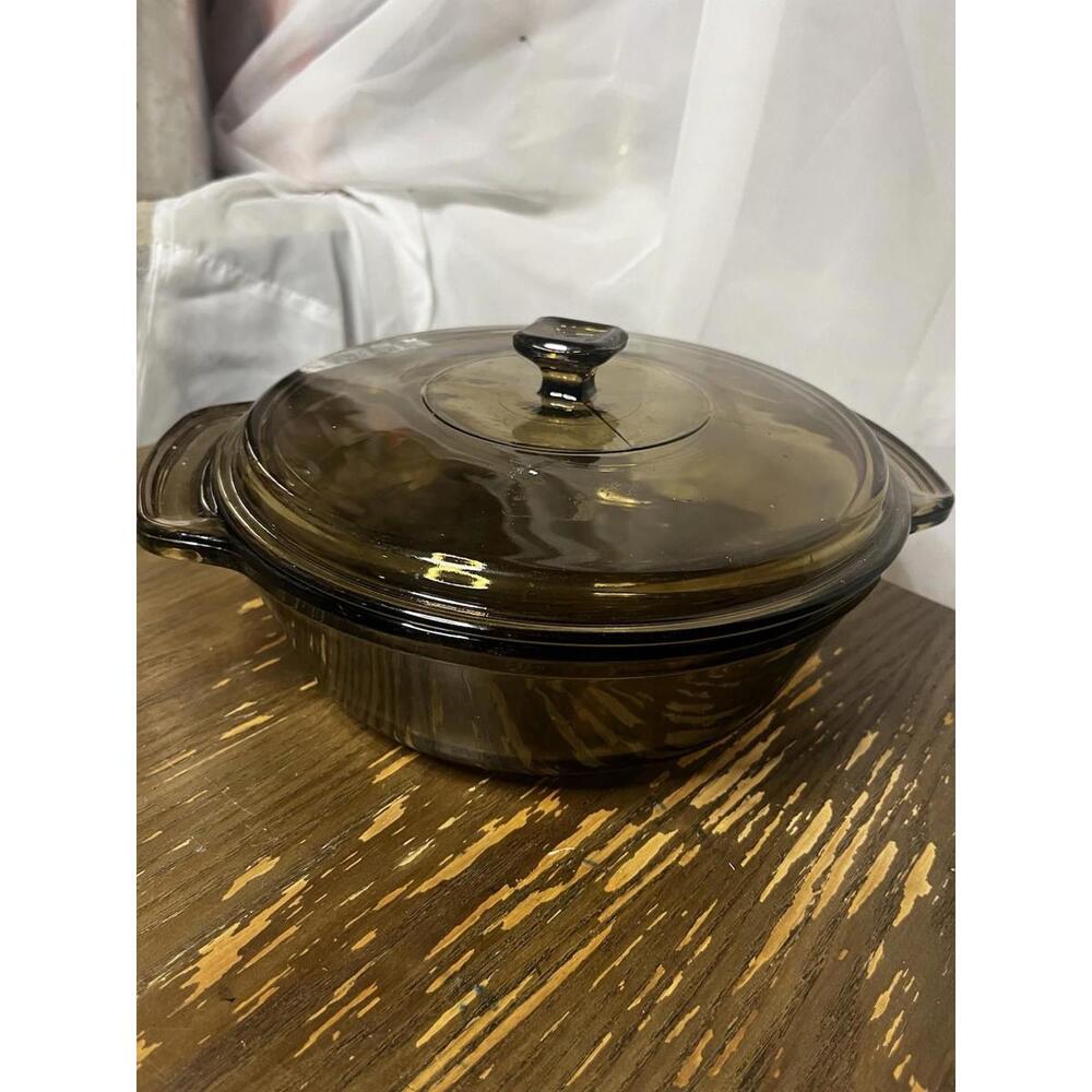 Vintage Anchor Hocking Casserole 2 Qt 9” Diameter Amber 2 Qt Ovenware with Lid